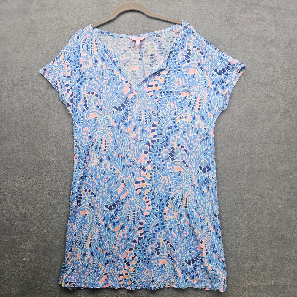 Lilly Pulitzer Duval Linen‎ Dress Multi Tic Tac Tile Allover Resort Coastal Sz L